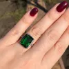 Bands Large Green Stone Bright Ring Square Silver Color Rings Women Anniversary Birthday Party Commitment Jewelry Anillos Mujer F5C146