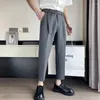 Herrenhosen lässig für Frühling und Herbst mit schlankem Fit Small Bein Taillengürtel koreanische Version Trendyhose