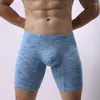 MUITAS PONTAS Long Boxers Roupa íntima Men fitness gelo seda calças curtas Bodysuit U Projeto convexo shorts masculinos de roupas esportivas casuais masculinas