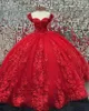 Lyxiga röda blommapplikationer quinceanera klänningar glitter älskling vestidos de xv anos spetsar plus size vestidos de 15 quinceanera