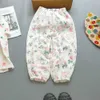 Trousers New Summer Girls Cotton Pants Casual Kids Linen Loose PP Babys Boys Soft Breathable Lantern H240423