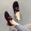 Casual Shoes Metal Chains Mink Hair Cotton Flats Round Toe Slip On Thick Heels Woman Solid Comfy Winter Loafers Female Moccasins