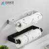 Handdoeken Roll Papierhouder Zwart aluminium Kling Film Toekdoekrek Keukenaccessoires Toliet Tissue Hanger Wall Organizer opbergplank