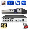 Lens 8MP Face Detection 4Ch 8ch PoE 4K NVR H.265 NVR Network Video Recorder 8 Channel 1 HDD 24/7 Inspelning IP -kamera 2.6 P2P -system