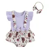 Set di abbigliamento per bambini pantaloncini per neonate magliette a manica con stenderne a fiore e abiti estivi per la fascia