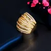 Band Cwwzircons Luxury Gold Color Justerable Multi Layer Cubic Zirconia Big Wide CZ Rings for Women Wedding Prom Party Jewelry J0160