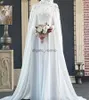 Biała muzułmańska suknia ślubna 2023 Islamskie eleganckie czapki koronkowe zamek ślubny suknie ślubne długie rękawie Dubai Arabic Bride Vestido de noiva casamento