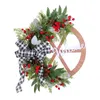 Декоративные цветы Рождественский венок черный белый клетчатый лук Рождество для фермерского крыльца дома