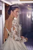 Klasik Şapel Gelinlik Uzun Kollu Dantel Gelin Gowns Boncuklu Mahkeme Treni Artı Seksi Backless Bir Çizgi Gelin Elbise Vestidos De Novia