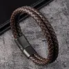 Bangle trendy lederen armbanden mannen roestvrij staal gevlochten touwarmbanden voor mannelijke armbanden sieraden