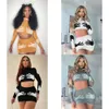 Twee y2k 2 -delige dames outfits herfstkleding sexy handvorm afdrukken crop top mini rok ins 2 -piece dames jurk sets 221123 stuk 113