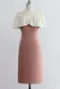 Festklänningar 2024 Summer Elegant Girly Pink Patchwork Line Neck Off-the-Shoulder Smooth Drop Dress