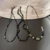 Colliers Stone Natural Black Perles Collier de tour de cou pour hommes Perle en acier inoxydable Chaîne de cou Hip Hop Men Bijoux Accessoires Nouveaux