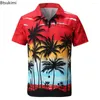 남성용 캐주얼 셔츠 패션 화려한 코코넛 트리 3D 프린트 하와이 셔츠 남성 여름 트렌드 스트리트웨어 해변 짧은 슬리브 휴가 블라우스