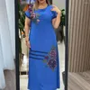 Casual Dresses Printed Design Dress Floral Print Maxi For Women Plus Size O Neck Kort ärm A-Line Summer Ankel Längd Pendling