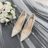 Kleiderschuhe dünne Heels Pailletten sexy Mesh Braut Hochzeit Brautjungfernspitzen Bankett Kristall hoch