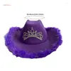 Berets Western cowboyhoeden met pluche trim volwassen feest opgerolde bruids