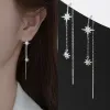 Oorbellen Real 925 Sterling Silver Star Threader oorbellen Delicate lange sterren Tassel oorbellen Trek door schroefdraad oorbellen voor vrouwen