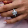 Ringar jovovasmile 18k vitt guld Moissanite bröllopsringar 6 karat 12x8,75mm krossad isstrålning klippt 3x2mm halva evighetsbandet för kvinna