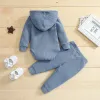 Sets New born baby clothes children little girls clothing set 2 pcs waffle hooded jumpsuit autumn spring infant toddler boy trousers