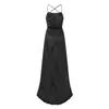 Casual Dresses Ladies Halter Backless Elegant Party for Teens 2024 Satin Spaghetti Prom Dress Side Slit Wedding Evening