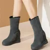 Boots Platform Pumps Shoes Women Genuine Leather Wedges High Heel Snow Female Top Winter Warm Fashion Sneakers Casual