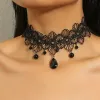Halsband Vintag Classic Gothic Tattoo Lace Choker för kvinnor Black Crystal Pendant Charm Choker Halsband Boho Jewelry Christmas Gift X081