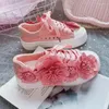 Casual Shoes Low-top Flower Canvas Comfortable Women Walking Handmade Pink White Flat Vulcanized Sneakers