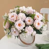 Fiori decorativi artificiali in vaso per decorazioni per la casa rotonda rotonda fake rosa bouquet casa soggiorno arredamento degli interni