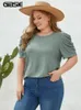 GIBSIE Plus Size Solid ONeck Leg of Mutton Sleeve Blouse Women Fashion 2023 Summer Office Casual Womens Blouses Tops 240419