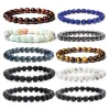 Strands Tiger Eye White Pine Volcano Stone Handmade Beaded Elastic Rope Half Gemstone Men's and Women's Bracelet