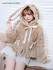 Giacche da donna dolce ragazza imitare rex peli peluche donne autunno inverno giapponese kawaii addensare orecchie caldi con cappuccio