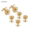 Links Lowkey Luxury Metal Knots Cufflinks Tuxedo Studs Sets Lepton 14K Gold Color Plating Cuff links Collar Studs Cufflink For Mens