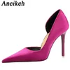 Chaussures habillées aneikeh2024 Fashion Sexy Flock pointues talons minces de chaussures célibataires de Spring Autumn peu profonde Solide High Party Moule