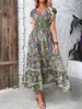 Party Dresses Summer Fashion Bohemian Vintage Printed Waist Dress Ladies Slim Casual Beach Holiday Robe Women Elegant Vestido Female Clothes