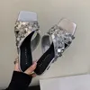 Slippers Bling Women Dress Heels Shoes Square Toe Sandals Designer Summer Flip Flops 2024 Pumps Zapatillas De Mujer Slides