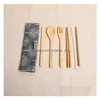 Inne zapasy imprezowe Zestawy drewniane zastawy stołowe Bambus łyżeczki widelca zupa nóż cateringowy zestaw z tkaniną