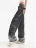 Women's Jeans Vintage High Waist Women Black Grey Tie Dye Print Korean Fashion Streetwear Wide Leg Female Denim Trouser Baggy Pant