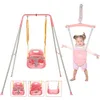FUNLIO 2 in 1 Swing Set for Toddler and Baby Jumper - Heavy Duty Kids Swing Bouncer with Foldable Metal Stand for Indoor/Outdoor Play - Easy to Assemble and Store