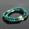 Bracelets de charme 2pcs Animal perlé Bracelet Girl Natural 6 mm Round Phoenix Green Stone Beads Femmes As Lucky Gift