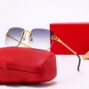 最新のファッションメンズサングラス女性デザイナーサングラスメタルウォーターリップルフレームリムレス長方形サングラスカジュアルサンシェードUV保護メガネ