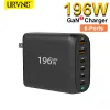 Chargers Urvns 196W USB C Зарядное устройство, Gan 6 Ports PD 100W PPS 45W Super Fast Fasting Station для iPhone 15 14 MacBook ноутбуки Galaxy S23/22