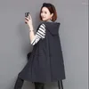 Frauenwesten Frühling Herbst Mitte-Long Trench Coat Weste Frauen 2024 Lose Kapuze-Windbreaker Pure Farbe Ein-Brust-Weste weiblich