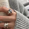 Cluster ringen trendy dubbele gelaagde hart persoonlijkheid kleurrijke steen zilveren kleur verstelbaar voor vrouwen feest sieraden accessoires geschenken