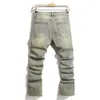 Streetwear Retro Style Men Ripped Spliced ​​Slim Jeans pantalon Hip Hop Trous pantalon en jean élégant pour mâle 240417