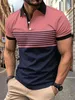 Striped Mens Casual Color Block Short Sleeve Lapel Polo Shirt For Summer Golf EUROPEAN Measurement 240417