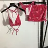 Velvet Swimwear Set de tres piezas Flocking Letting Diseñador de traje de baño Faldas de playa de mujeres Sexy Bikinis