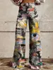 Women's Jeans The design sense of the 2024 new trend female niche. 3D printed womens imitation denim spring wide leg pants Y240422