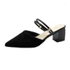 Slippers Femmes Mules Chaussures 2024 Été Point Toe talons grossiers Mes d'assiette Mode plus taille Robe Party Mid Talon