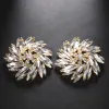 Earrings Rhinestone Sunshine Flowers Big Stud Earrings for Women Wedding Fashion Jewelry Boutique Lady Clip on Earrings Accessories